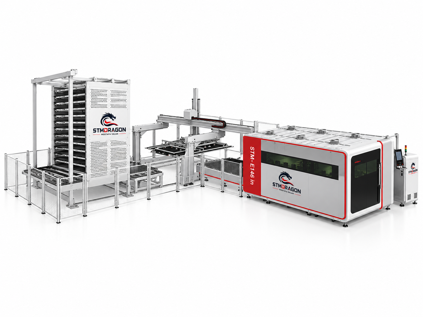 STMDRAGON STM-E146 Máquina de corte por láser de fibra con carga y descarga automáticas y almacenamiento